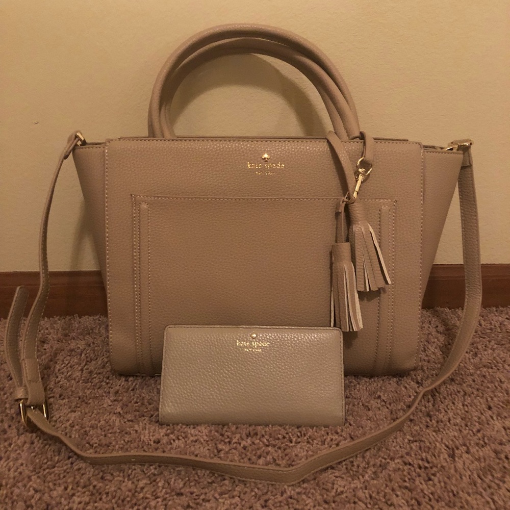 Kate Spade purse and wallet tan/grey